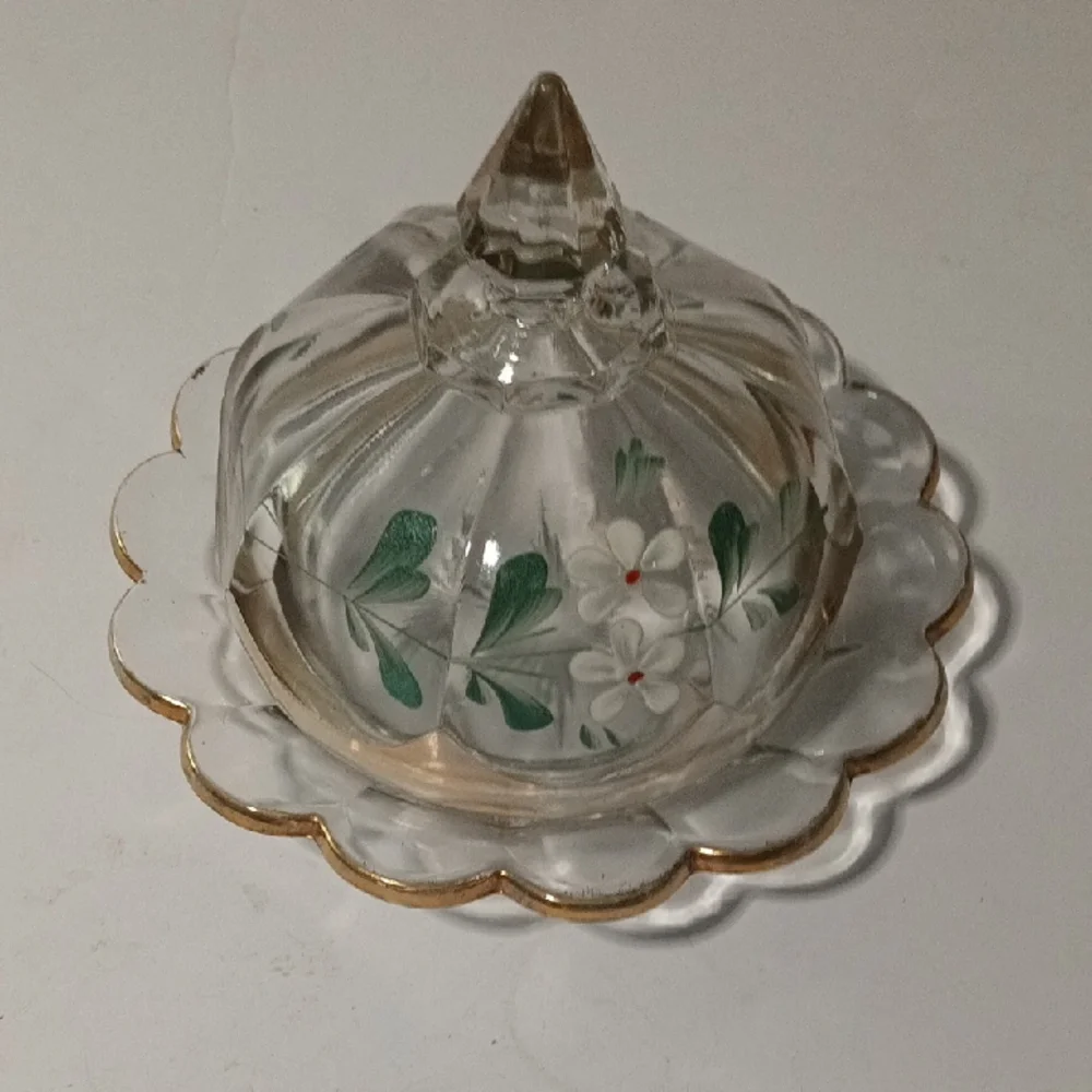 Vintage EAPG Hand Painted Cheese/ Butter Dome